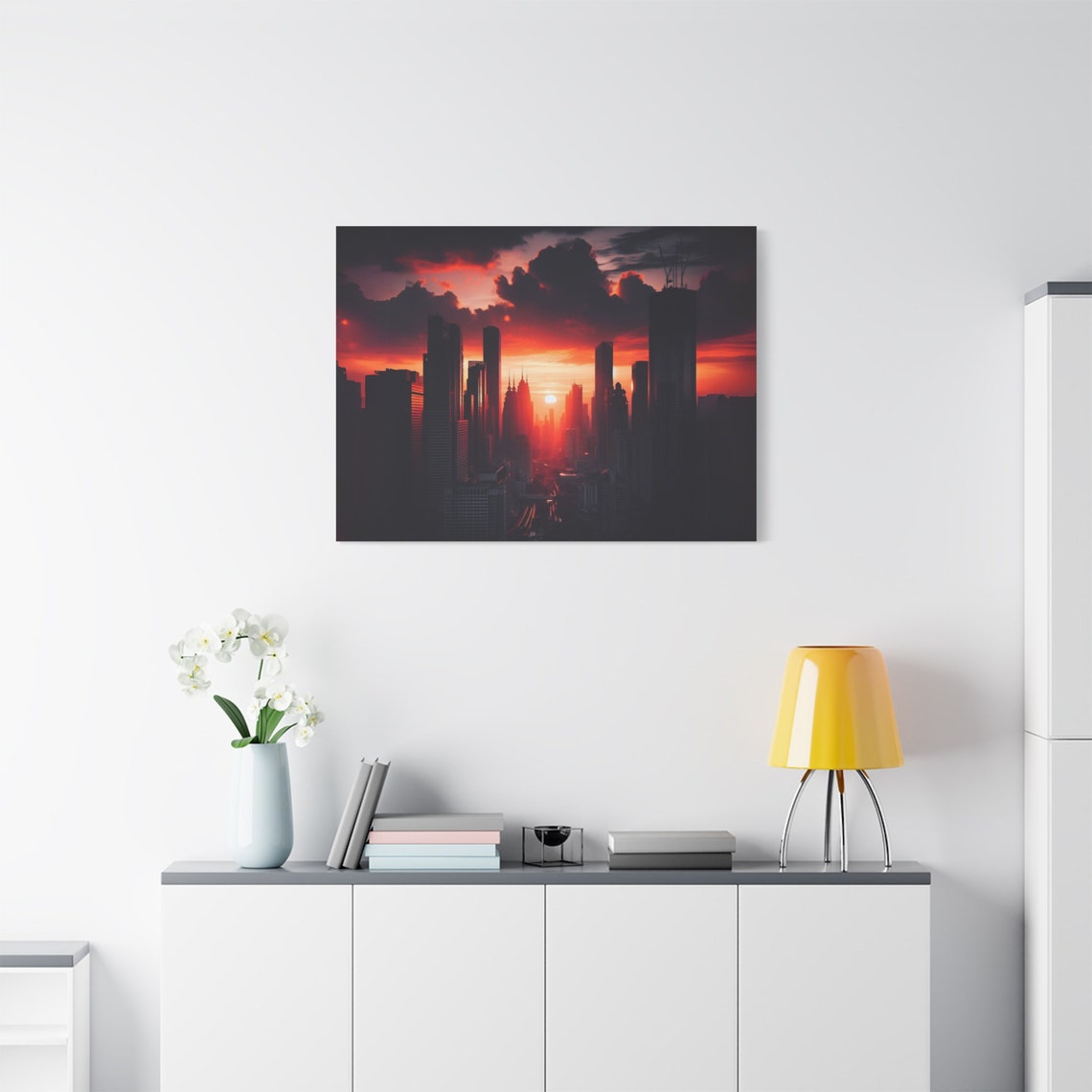 City Skyline Silhouette Dramatic Red Sunset Clouds Urban View Poster - Image 2