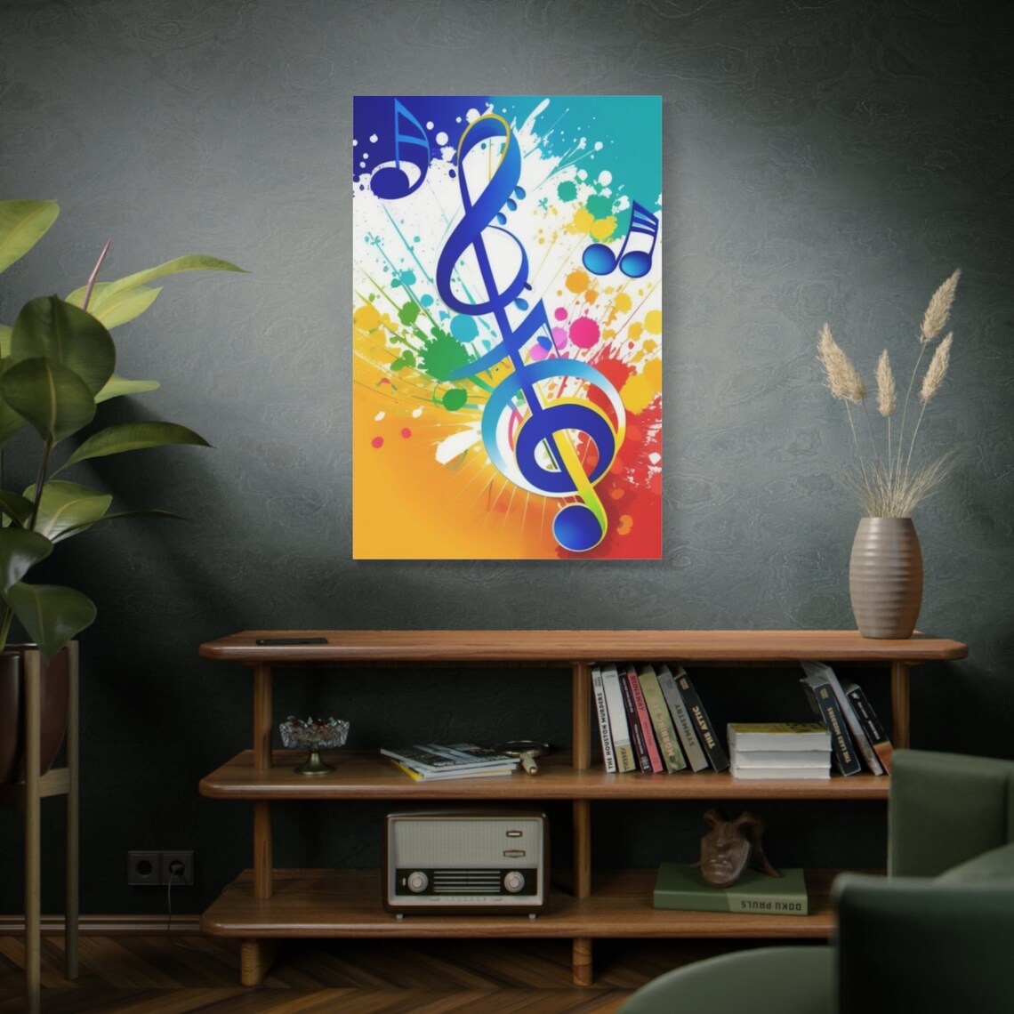 Blue Treble Clef Colorful Music Notes Paint Splatter Musical Wall Poster - Image 2