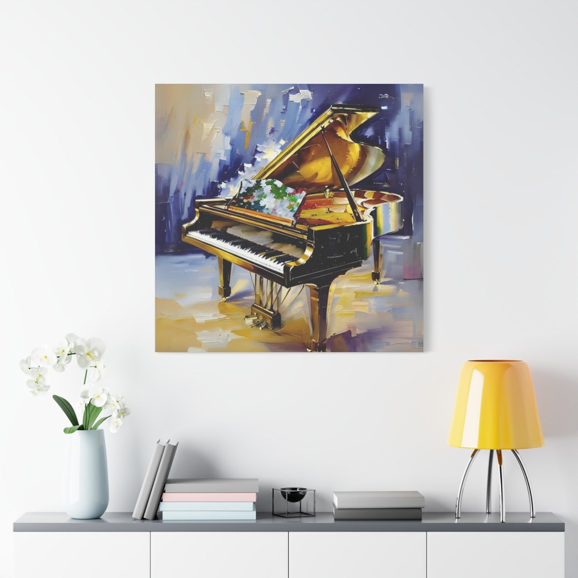 Golden Grand Piano Flowers Impressionist Brushstrokes Music Poster - Image 2