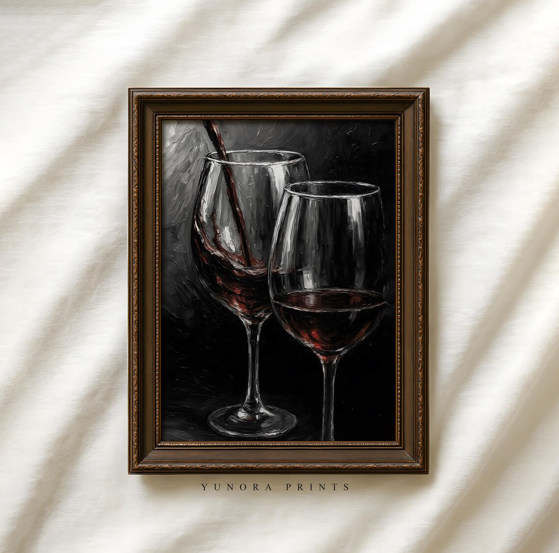 Red Wine Glasses Black and White Oil Painting Still Life Poster