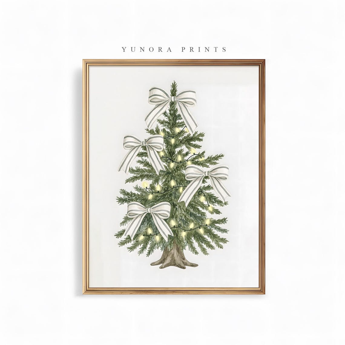 Minimal Christmas Tree White Ribbon Bows Elegant Holiday Print