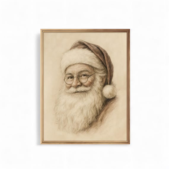Vintage Santa Claus Portrait Face Sketch Classic Christmas Art Print Retro Father Illustration