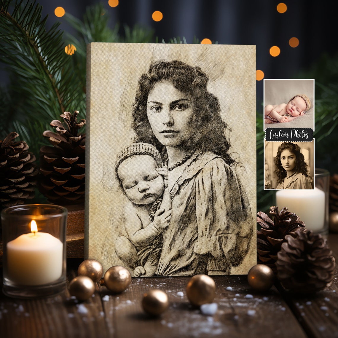 Add Deceased Loved Files Pencil Portrait With Grandmother Combine Images Merge Personalized Portrait Pencil Hand Drawing
