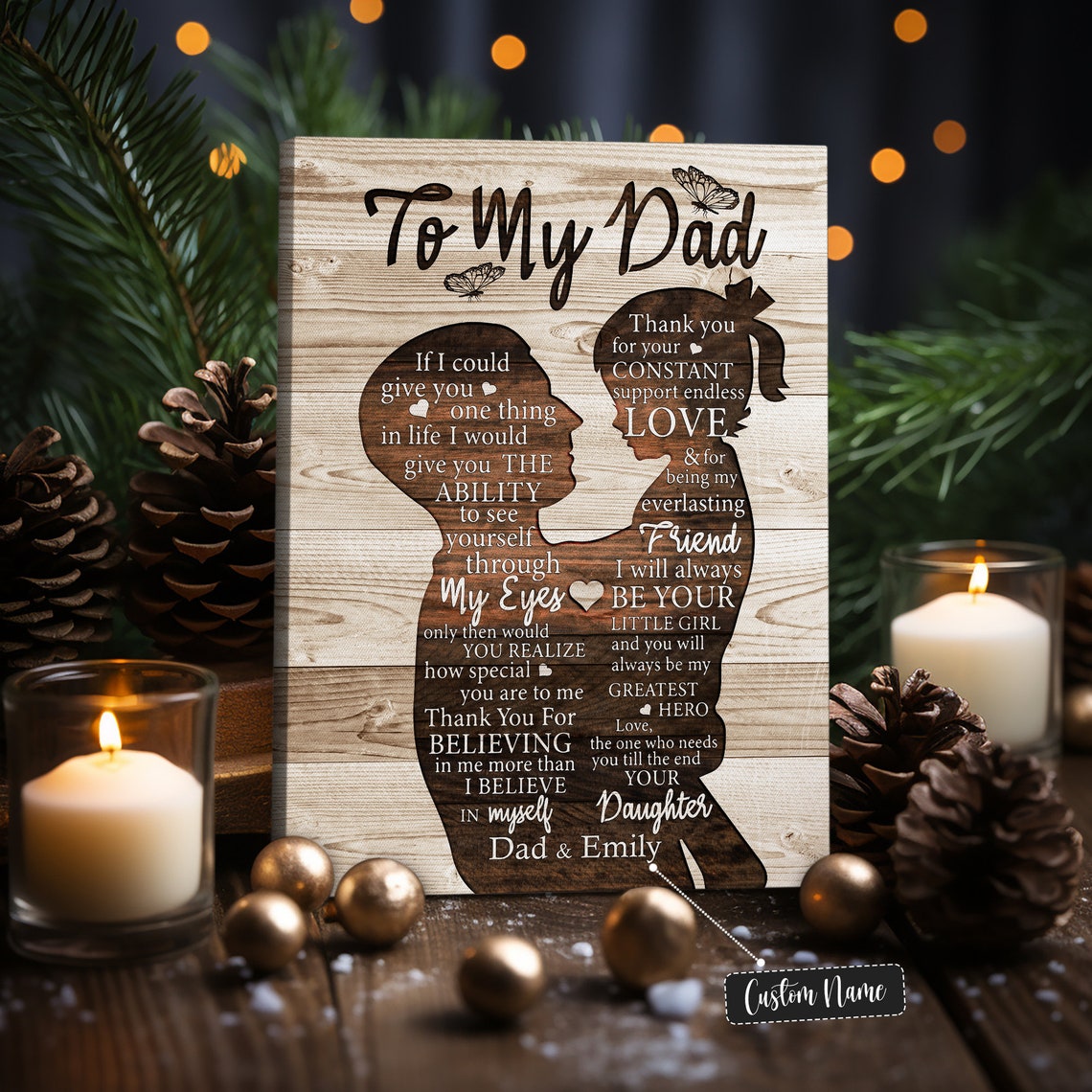 To My Dad From Daughter Father and Child Silhouette Custom Name Poster