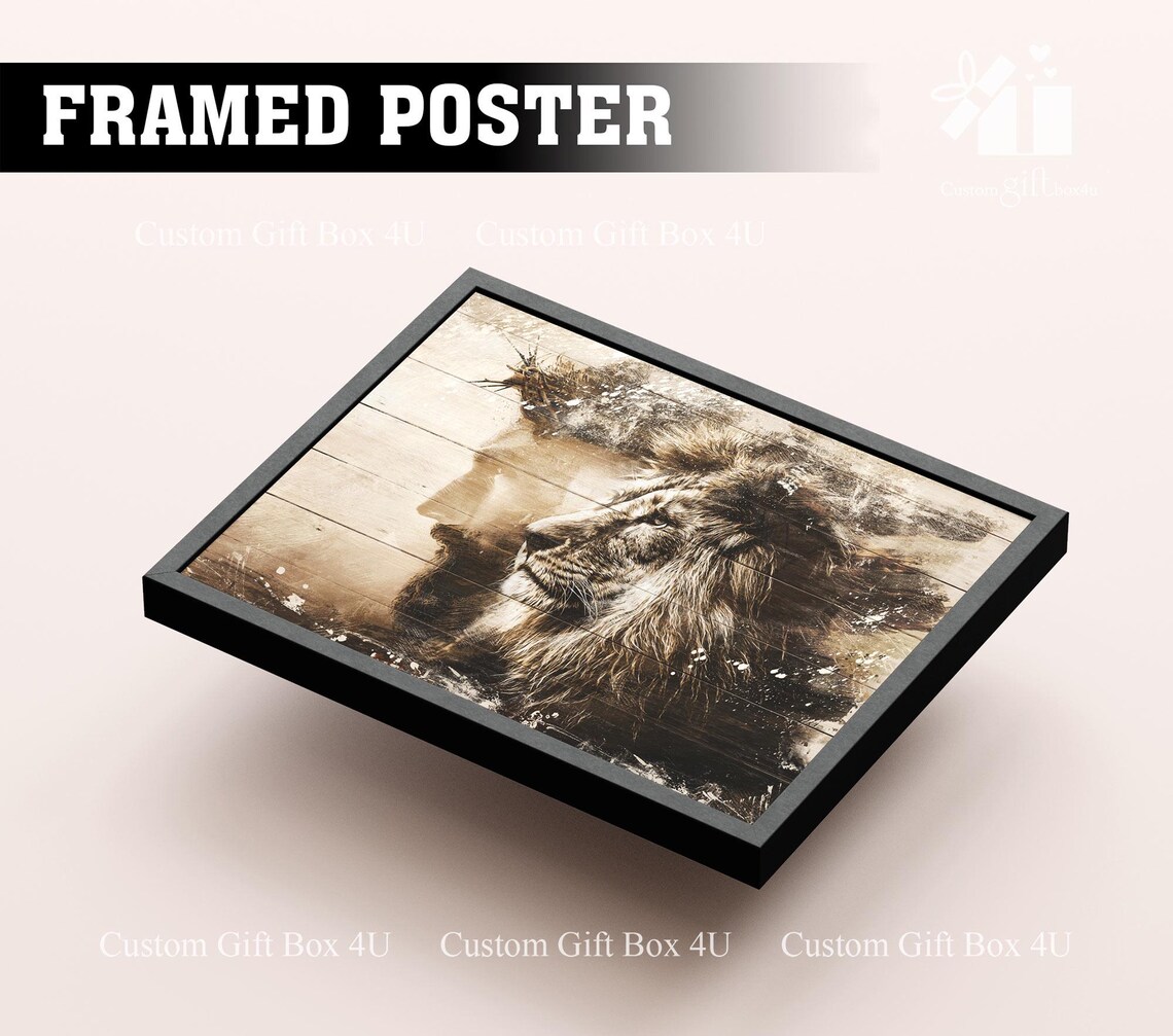 Lion Of Judah Double Exposure Jesus Whitewash Wood Faith Poster - Image 2