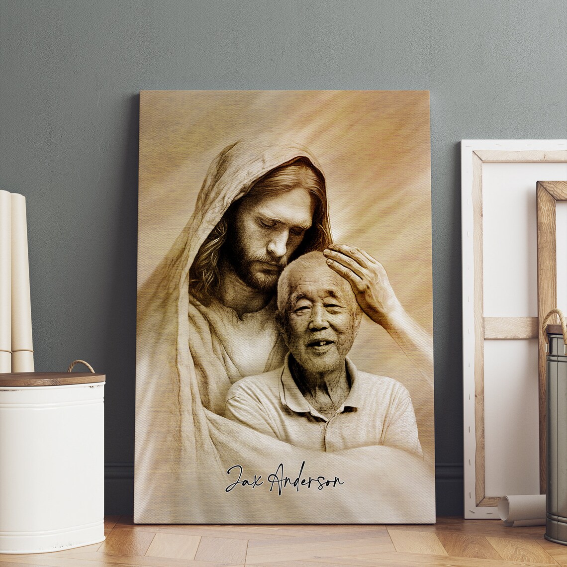 Jesus Blessing Elderly Woman Sepia Custom Photo Portrait Poster - Image 2
