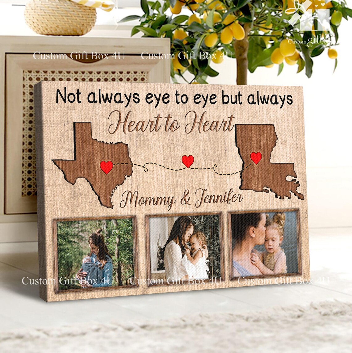 Heart To Heart Long Distance Map Texas Louisiana Custom Mom Poster