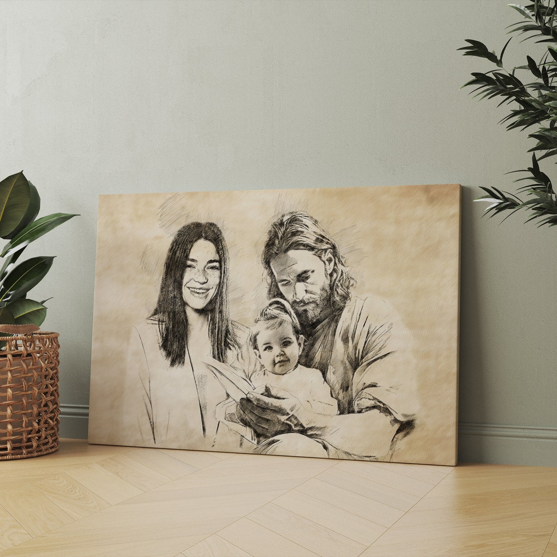 Personalized Your Child Safe In The Arms Of God Child And Mom Jesus Holding Baby Pencil Sketch Christ And Baby Christian Art - Image 2
