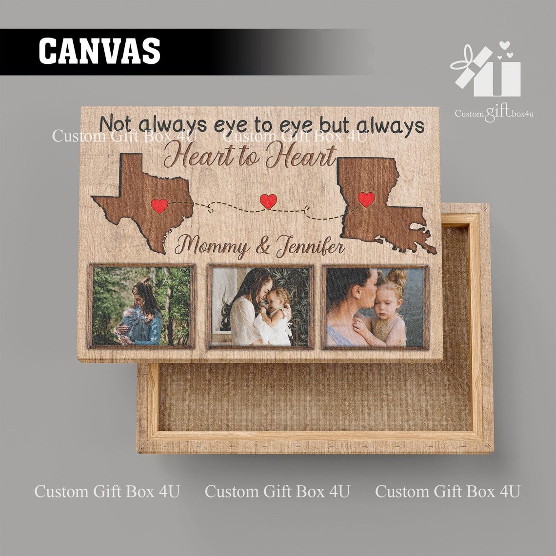 Heart To Heart Long Distance Map Texas Louisiana Custom Mom Poster - Image 4