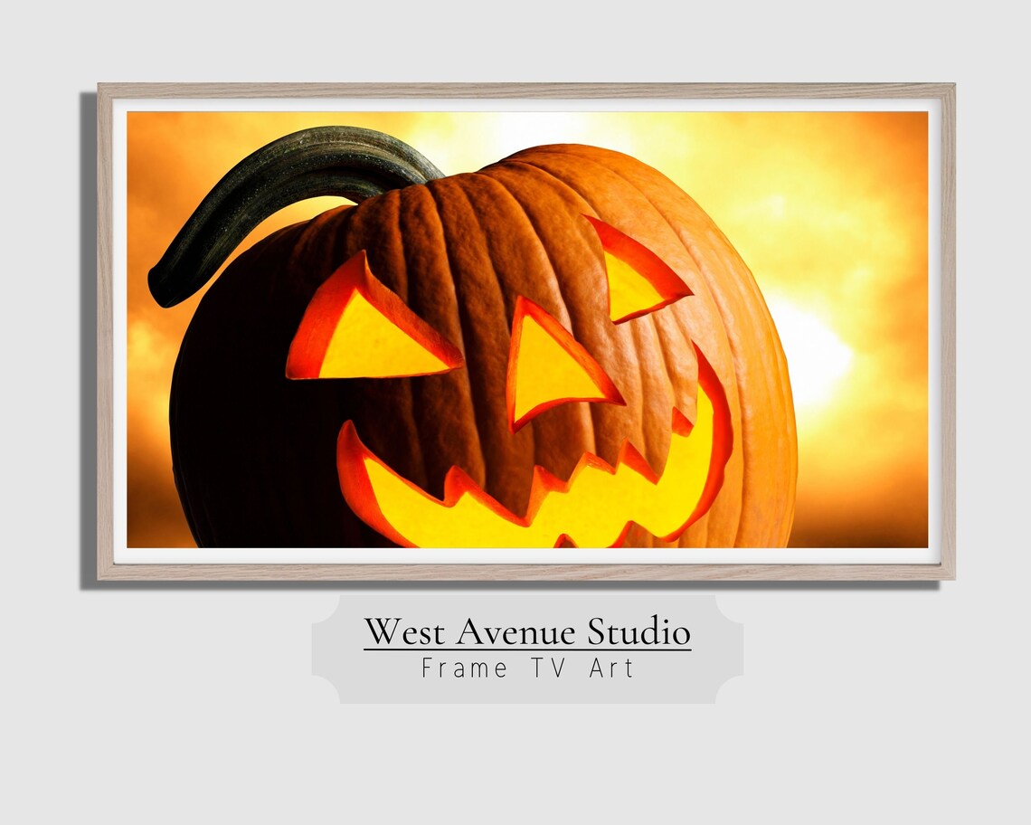 Glowing Jack O Lantern Close Up Fiery Orange Sky Halloween Pumpkin Art Poster - Image 4