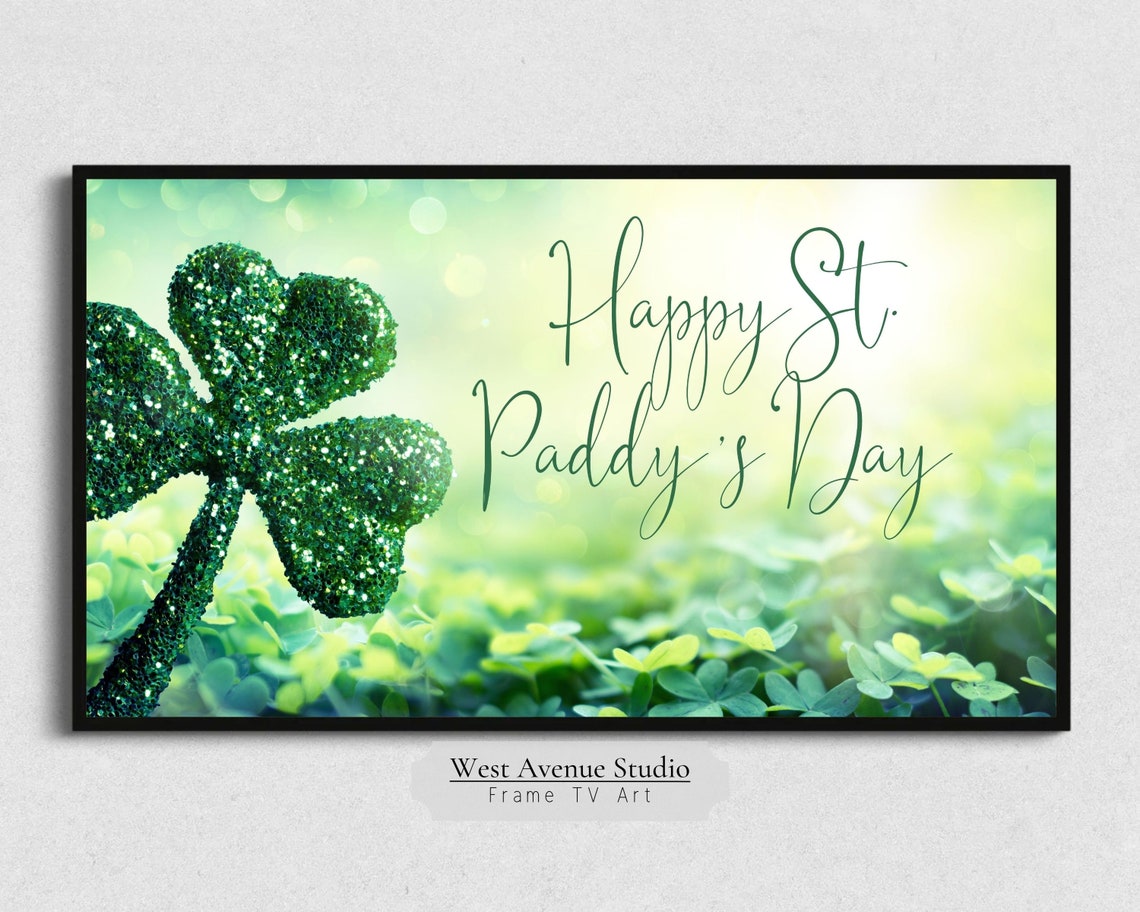 Happy St Paddy's Day Glitter Shamrock Green Clover Holiday Art Poster - Image 5