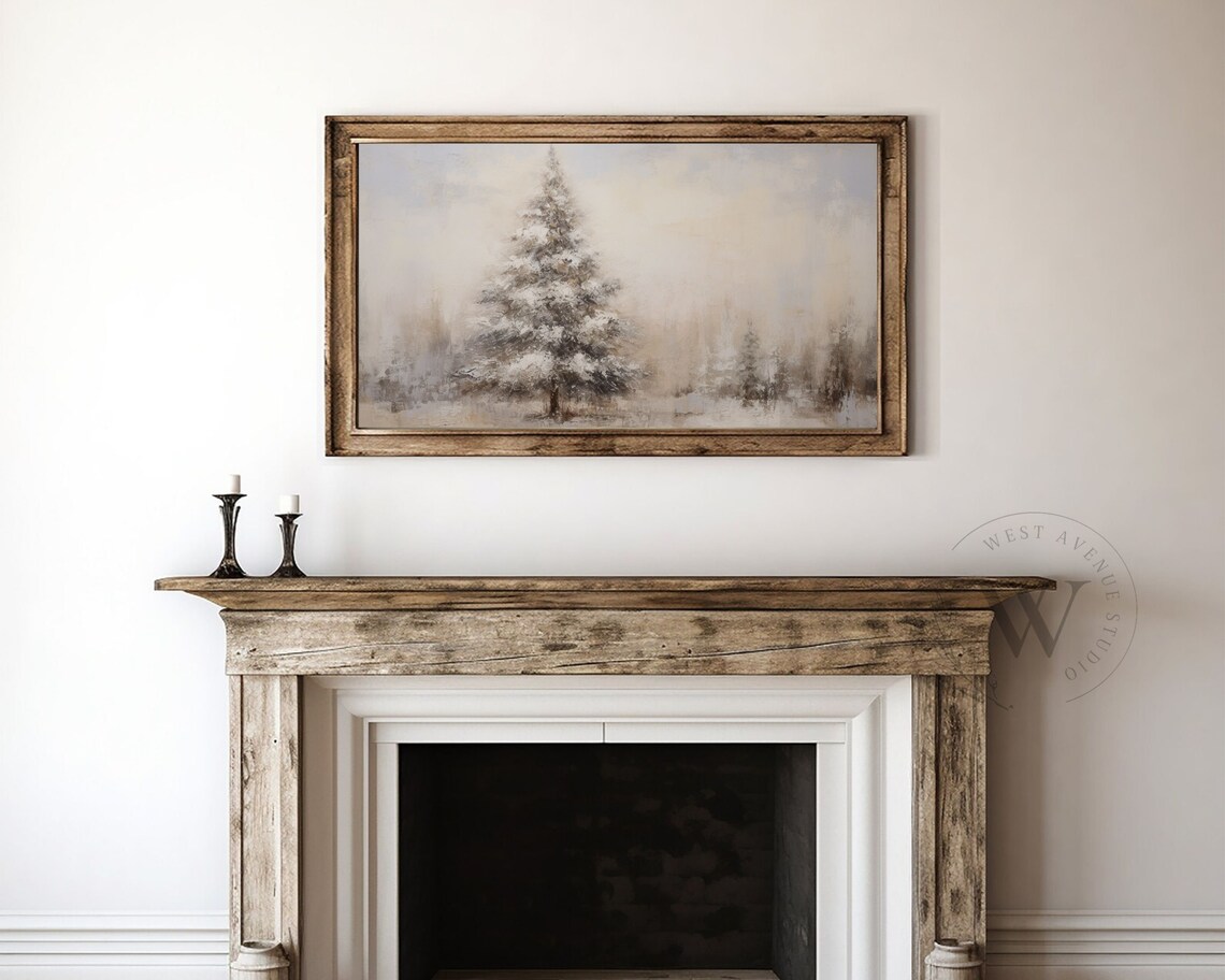 Christmas Tree Textured Winter Pines Farmhouse Art Print - Image 5