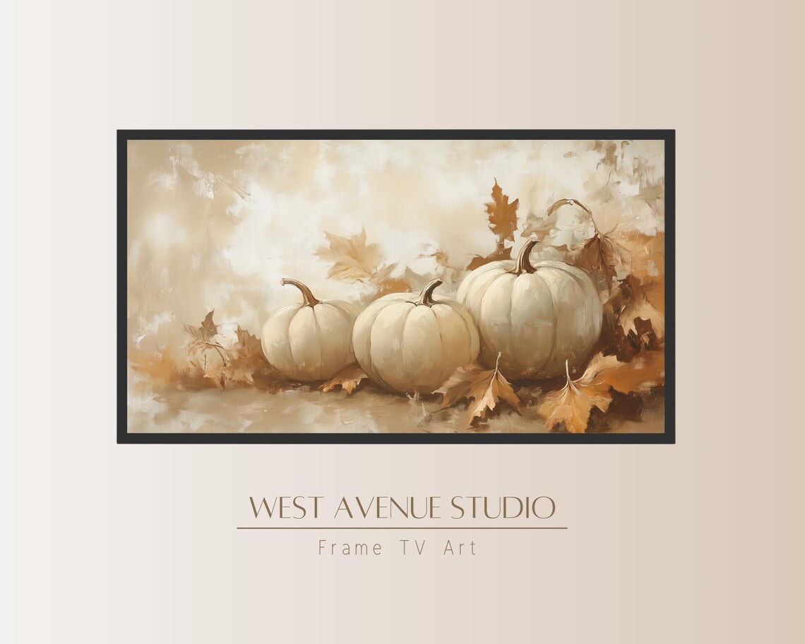 Golden Fall Leaves White Pumpkins Autumn Harvest Farmhouse Wall Art Poster - Image 2