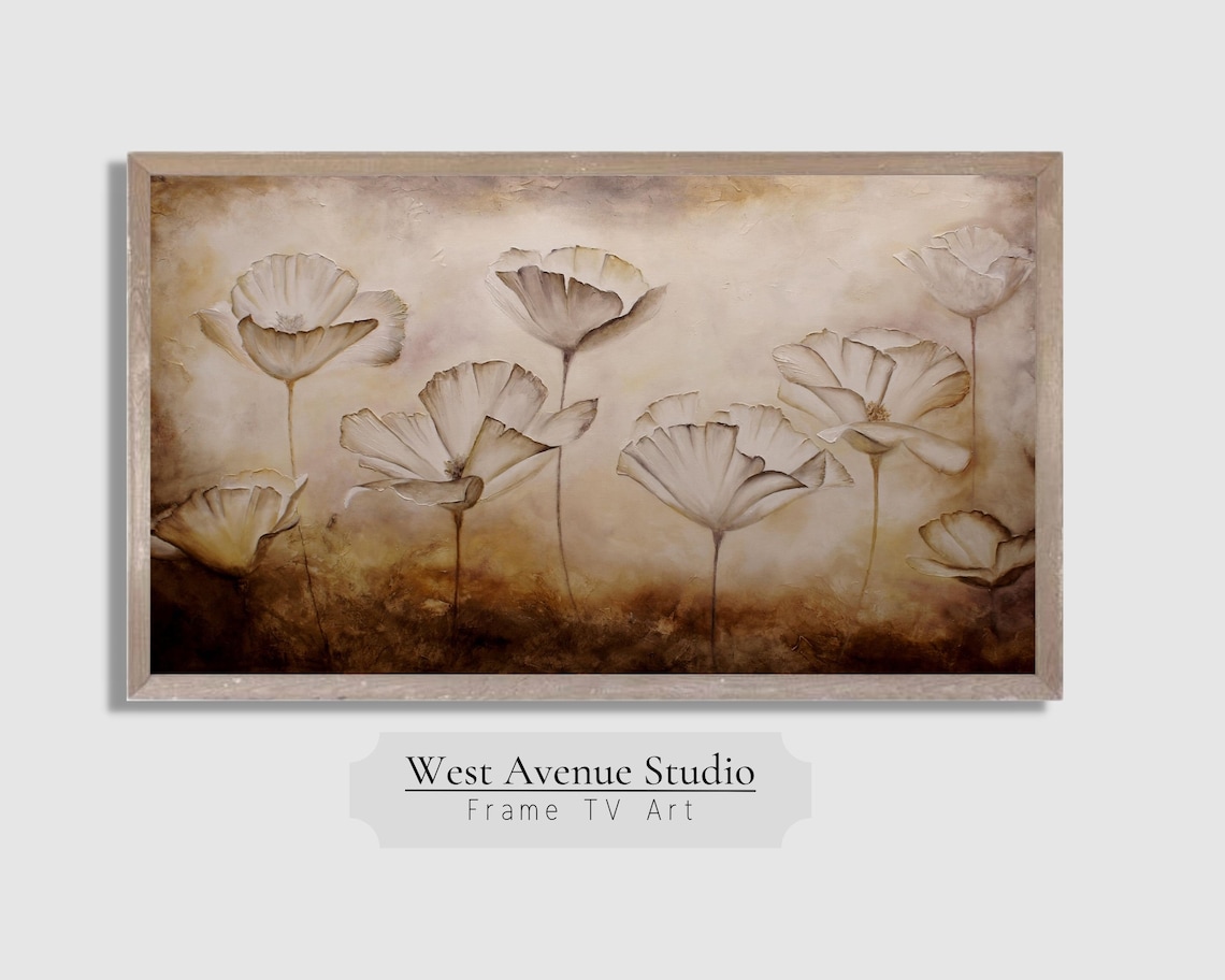 Beige Poppies Earth Tone Textured Neutral Floral Vintage Wall Poster