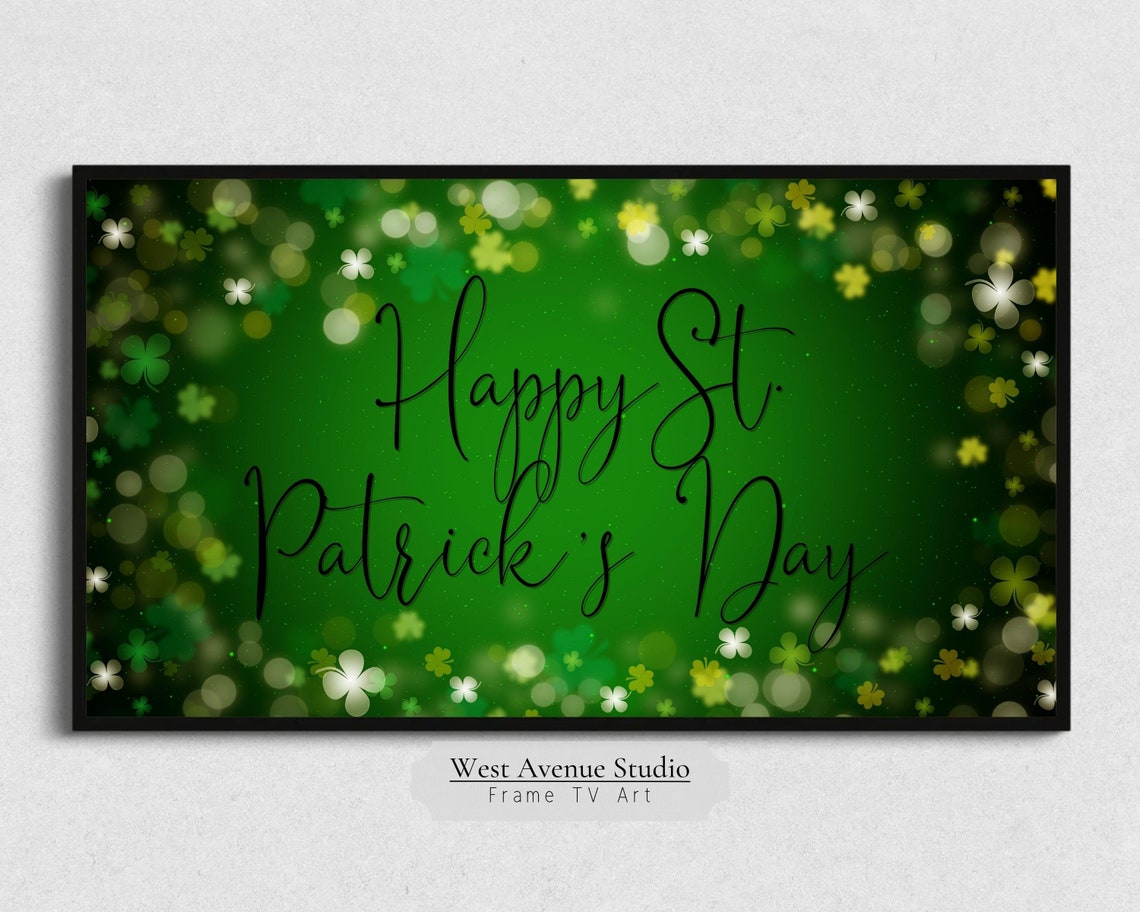 Happy St Patrick's Day Green Bokeh Shamrock Clover Festive Art Poster - Image 4