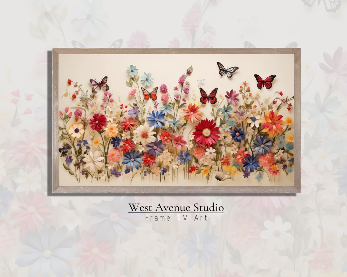 Spring Wildflower Meadow With Butterflies Cream Botanical Wall Art Poster - Image 3