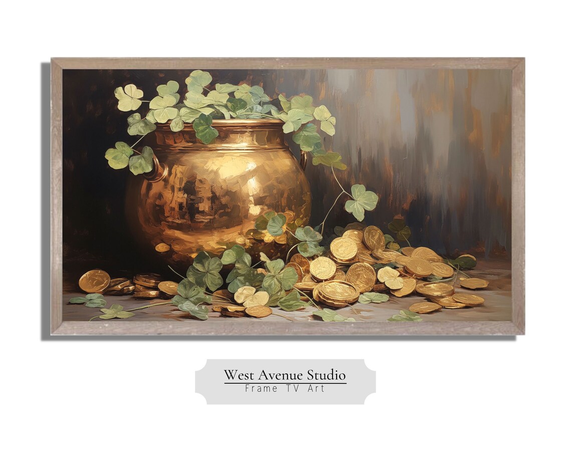 St Patricks Day Four Leaf Clover Pot Of Gold Art Print - Image 4