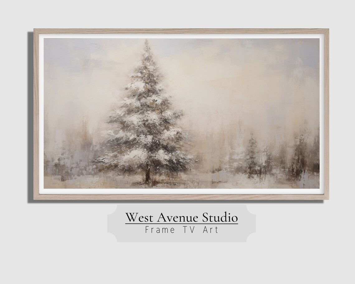 Christmas Tree Textured Winter Pines Farmhouse Art Print - Image 2