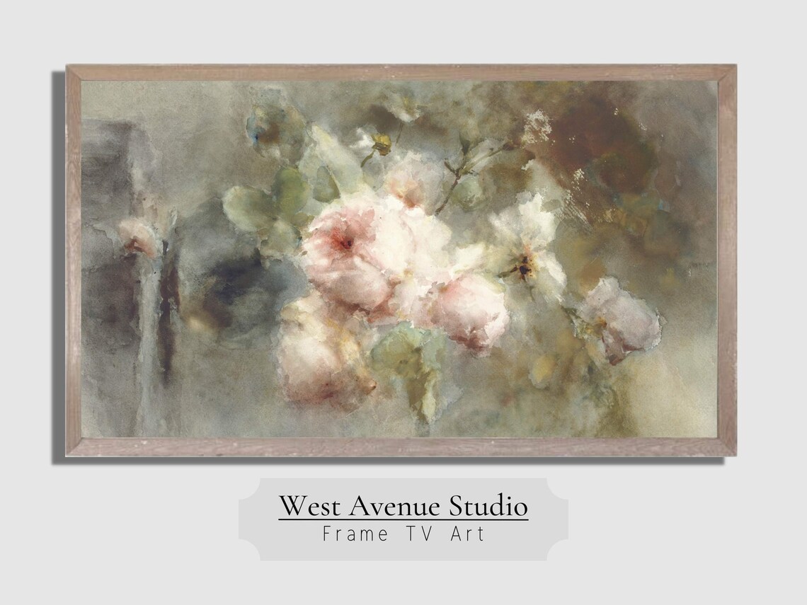 Soft Watercolor Pink White Roses Romantic Floral Still Life Art Poster