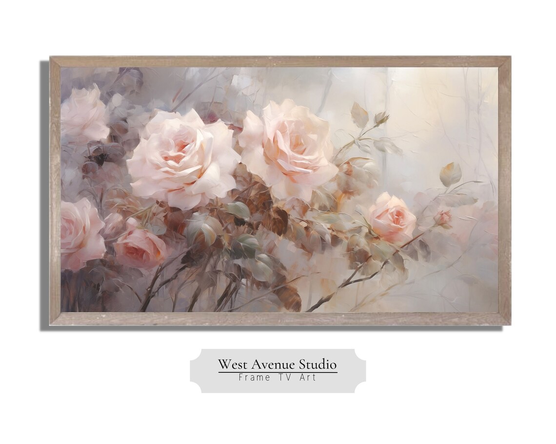 Blush Pink Roses Dreamy Vintage Floral Oil Painting Wall Art Poster - Image 4