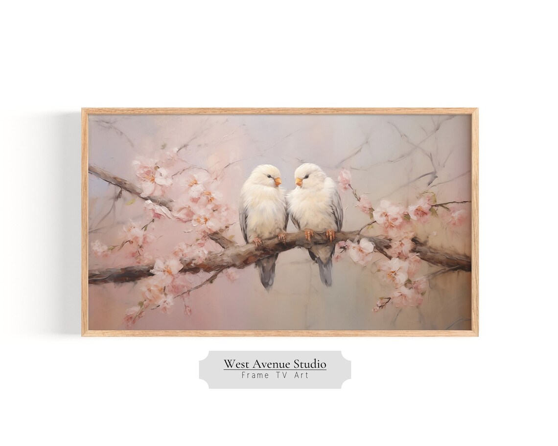 Love Birds Flower Art, Pink Neutral Aesthetic Print