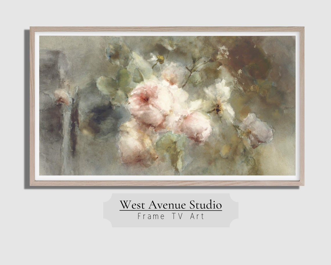 Soft Watercolor Pink White Roses Romantic Floral Still Life Art Poster - Image 4