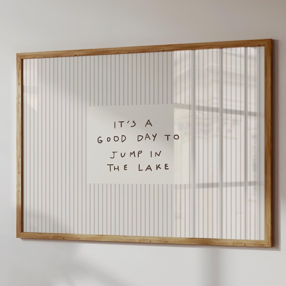 Lake House Print, Retro Striped Decor