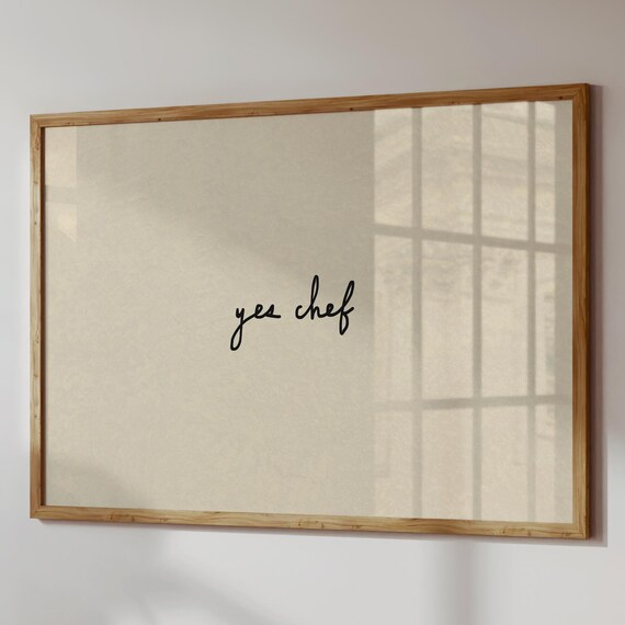 Yes Chef Print Handdrawn Typography Poster Minimalist Kitchen Decor Digital Download Horizontal