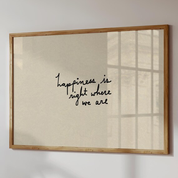 Happiness Art Print Handdrawn Typography Poster Neutral Home Decor Digital Download Horizontal