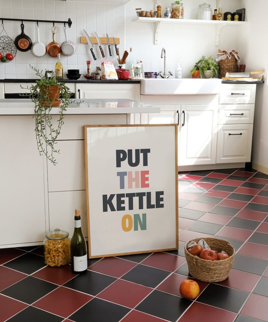 Put The Kettle On Funny Kitchen Typography Tea Lover Quote Poster - Image 3