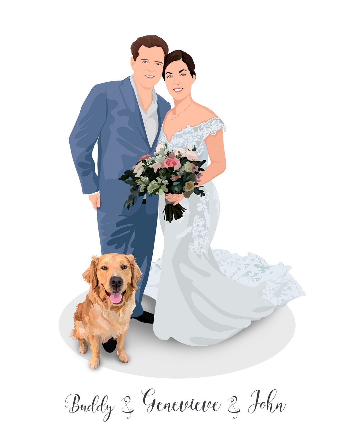 Smiling Bride and Groom Classic Wedding Custom Vector Poster - Image 5