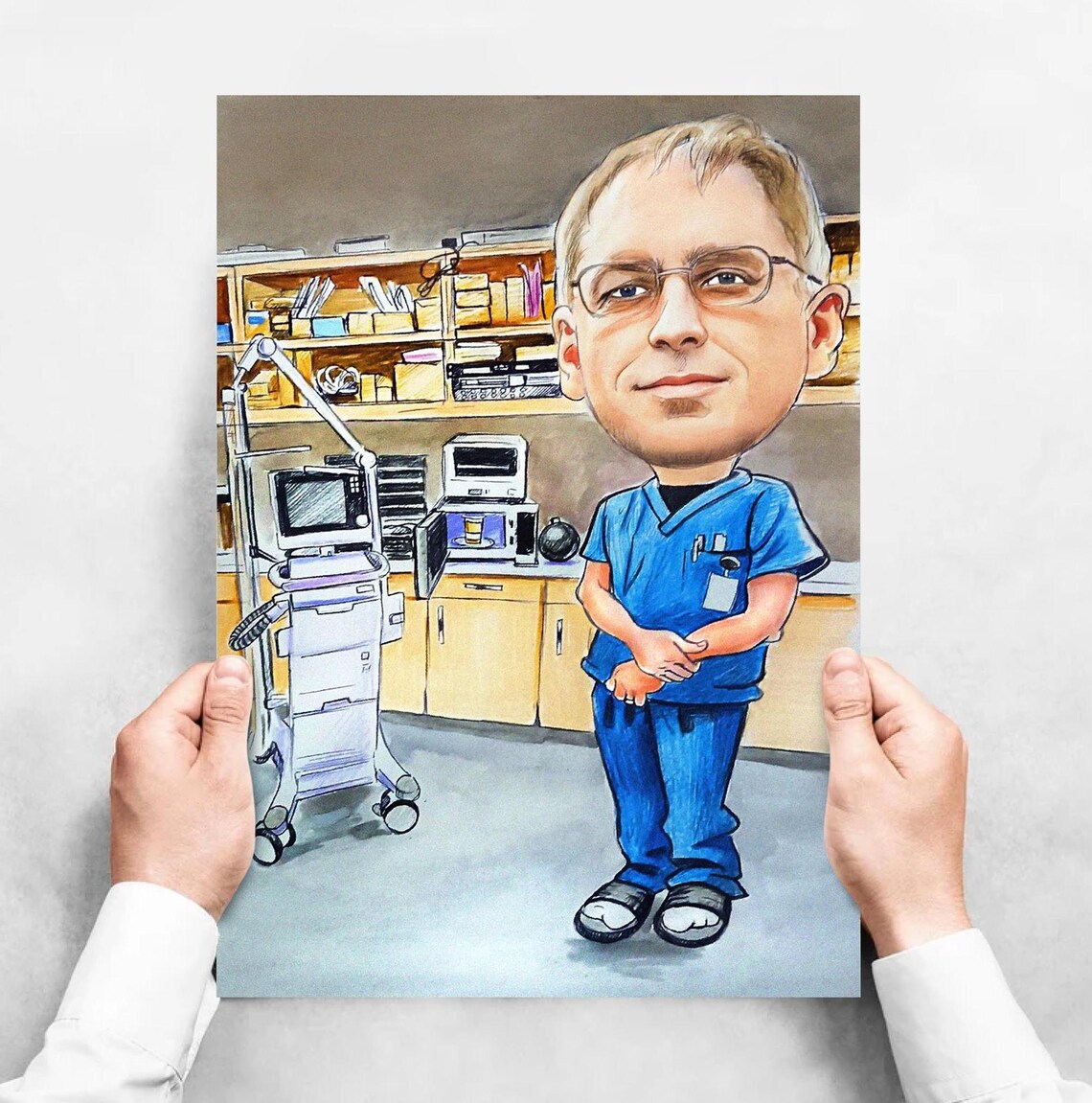 Custom Caricature Doctor Portrait Hospital Scrubs Gift Poster