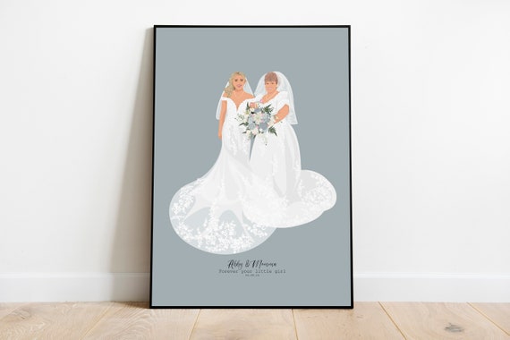 Personalized Bride Mother Daughter Wedding Portrait Art Poster