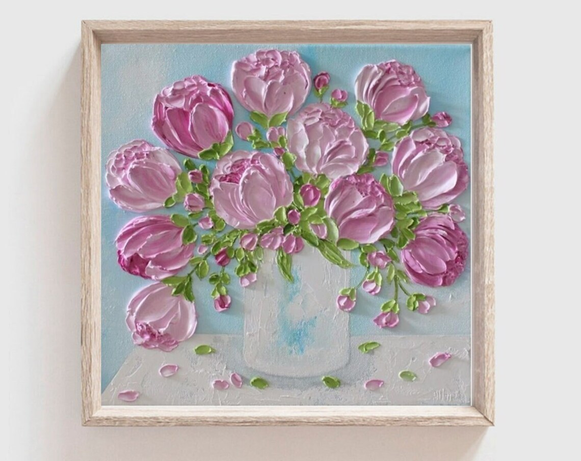 Pink Peonies Impasto Custom Oil Painting Art Print