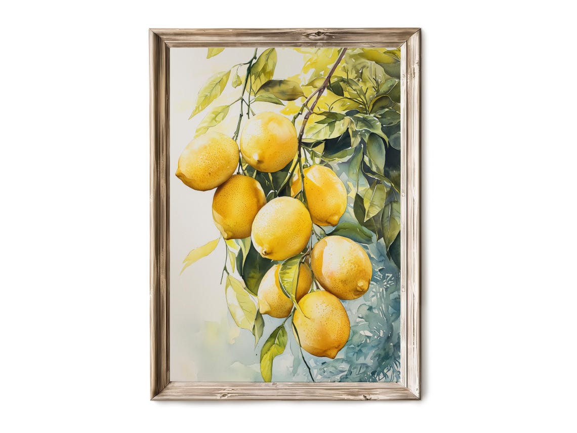 Sunlit Lemon Branch Watercolor Botanical Citrus Fruit Art Poster