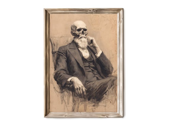 Halloween Wall Art Victorian Gentleman Deep In Thought Vintage Gothic Portrait Haunted Era Decor Artwork 267