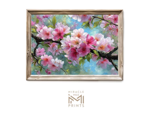 Cherry Blossom Tree Wall Art Vintage Botanical Decor Spring Floral Landscape Romantic Pink Bloom Artwork 80