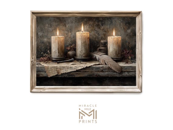 Halloween Candles Dripping Wax Still Life Gothic Haunted Wall Art Dark Academia Spooky Autumn Decor Vintage Print 368