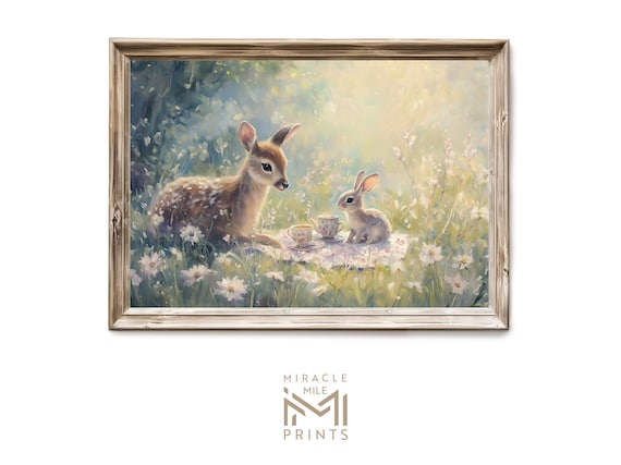 Fawn Bunny Tea Party Meadow Storybook Friends Nursery Woodland Wall Art