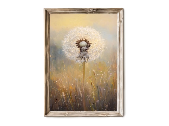 Dandelion Seed Head Oil Painting Dewy Meadow Spring Art Poster