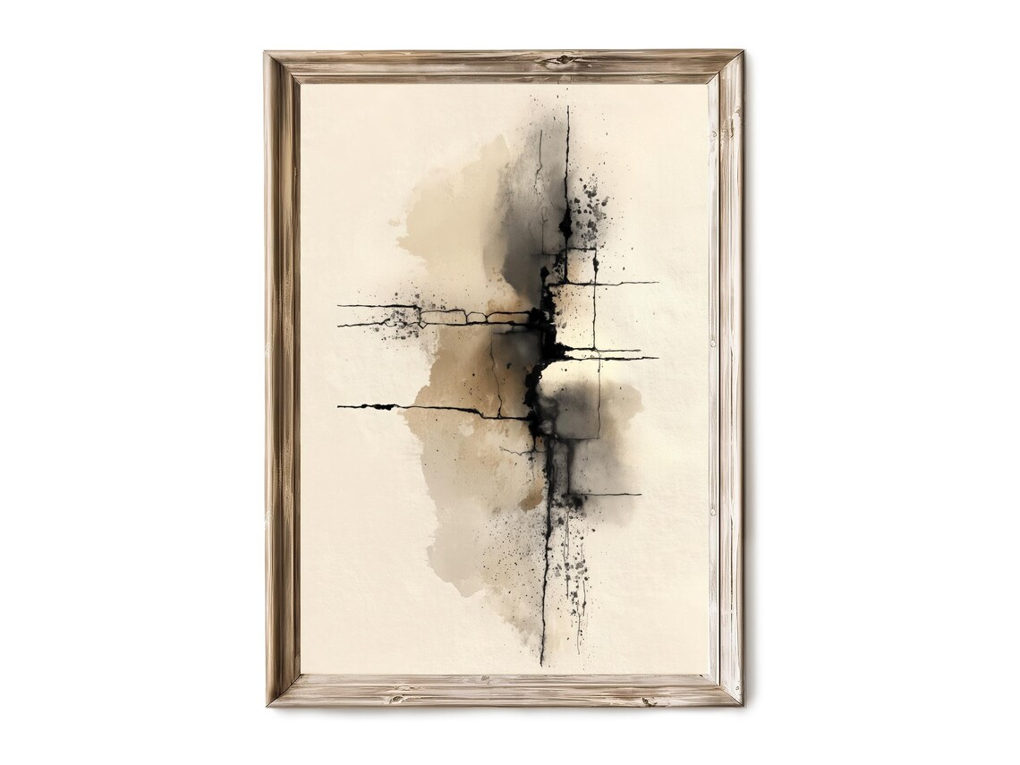 Abstract Ink Wash Vertical Wall Art Neutral Minimalist Japandi Modern Decor Soft Contemporary 157