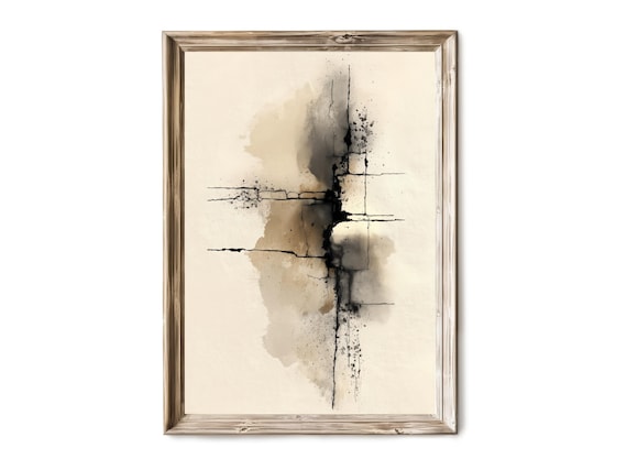 Abstract Ink Wash Vertical Wall Art Neutral Minimalist Japandi Modern Decor Soft Contemporary 157