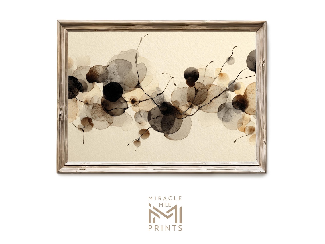 Neutral Botanical Ink Wash Translucent Circles Minimalist Abstract Poster