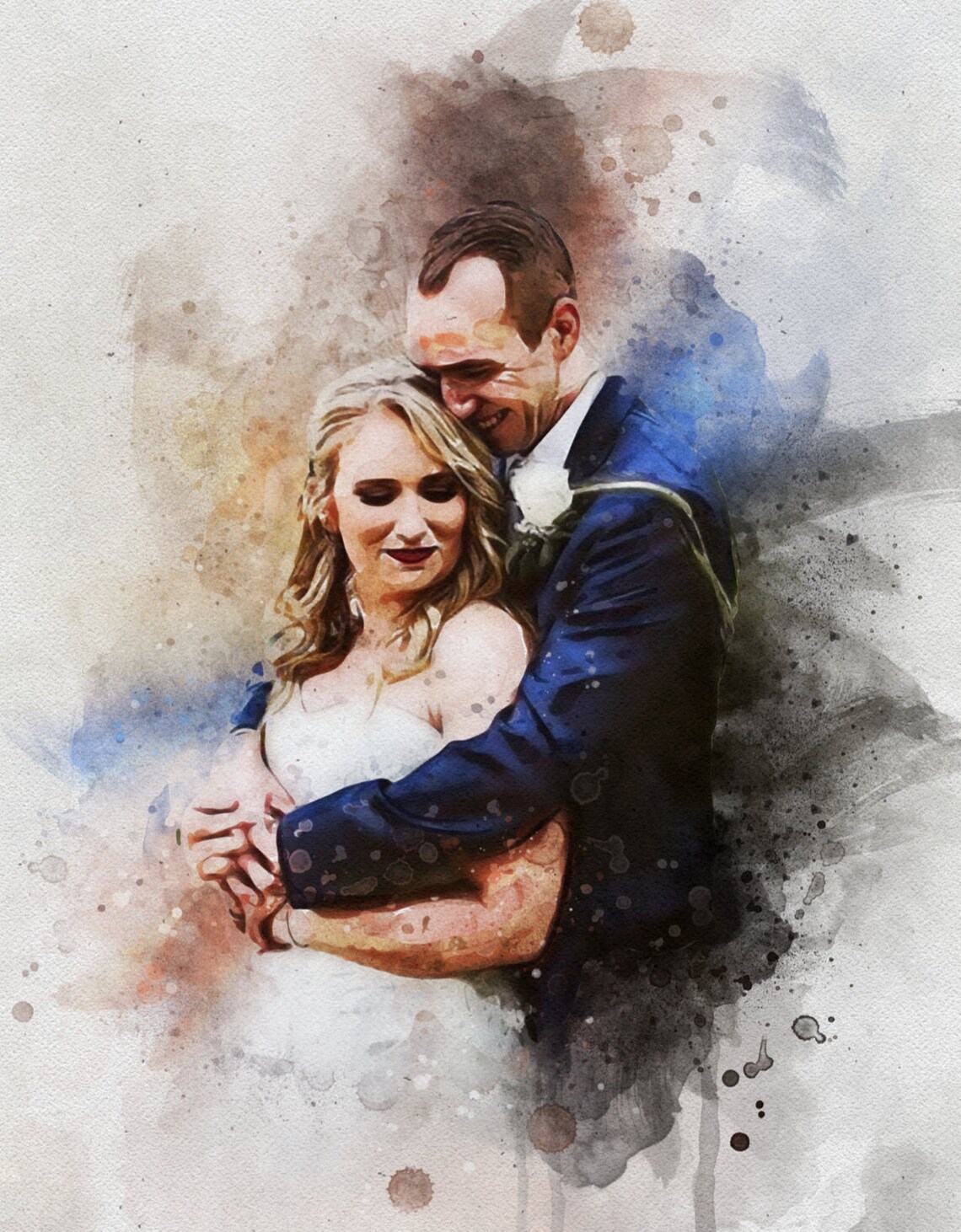 Personalized Wedding Couple Portrait, Watercolor Art Print - Image 3