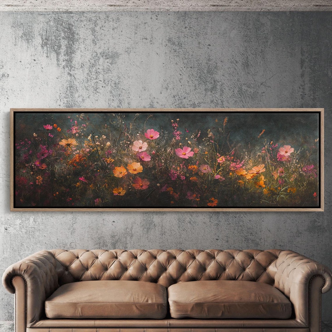 Dark Moody Cosmos Wildflower Meadow Romantic Night Floral Art Poster