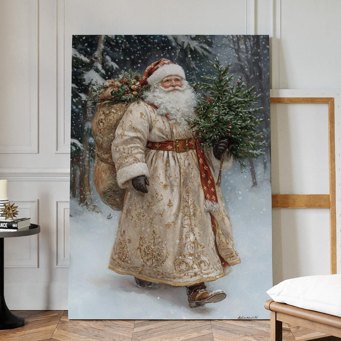 Vintage Santa Claus Christmas Art Print, Winter Wonderland