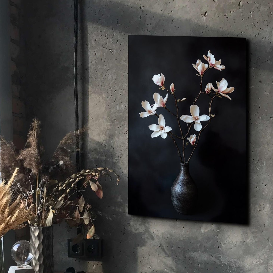 Magnolia Branch Dark Vase Moody Floral Botanical Still Life Poster