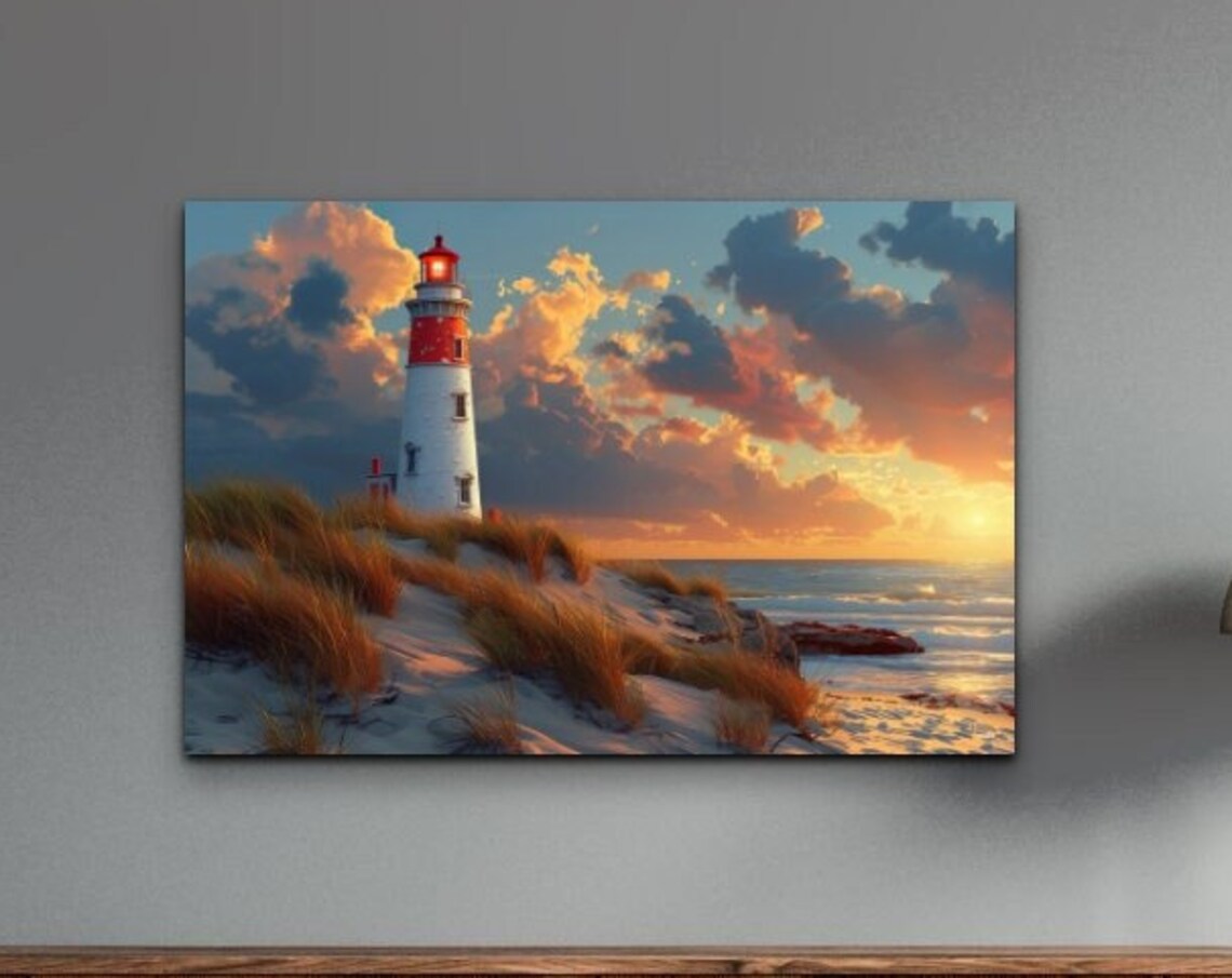Lighthouse, Ocean Landscape Sunset Coastline