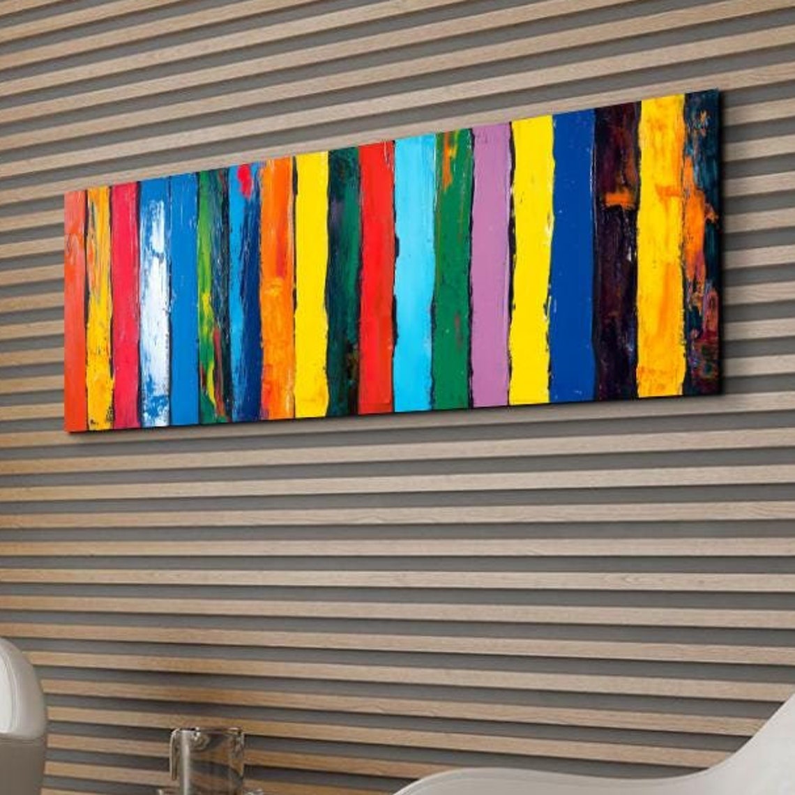 Bold Rainbow Vertical Stripe Abstract Modern Panoramic Wall Poster