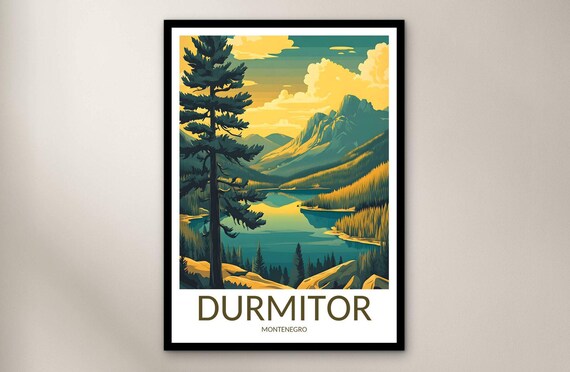Durmitor Montenegro Golden Mountain Lake Sunset Travel Poster